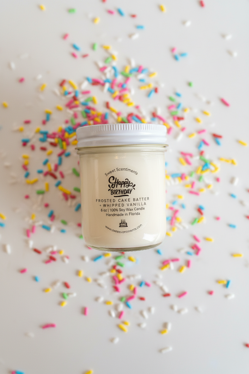 Frosted Cake Batter + Whipped Vanilla Birthday Celebration Soy Wax Candle