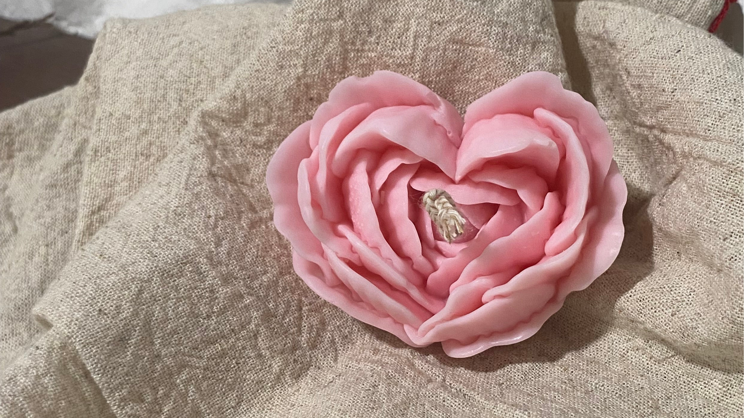 Heart’s Glow - Rose Heart Candle in Soy Wax Pillar or Keepsake Glass