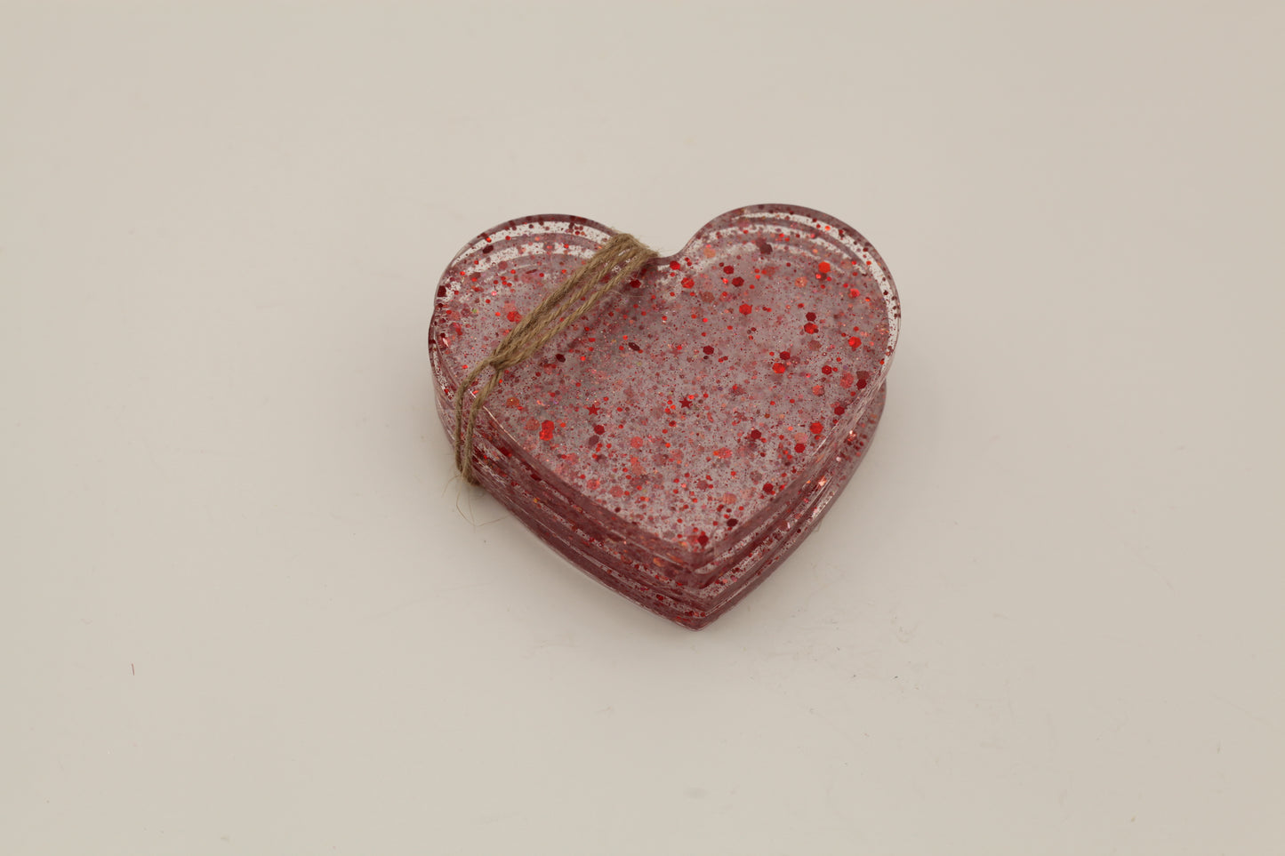 Heartfelt Sparkle – Resin Heart-Shaped Coaster Set (4)