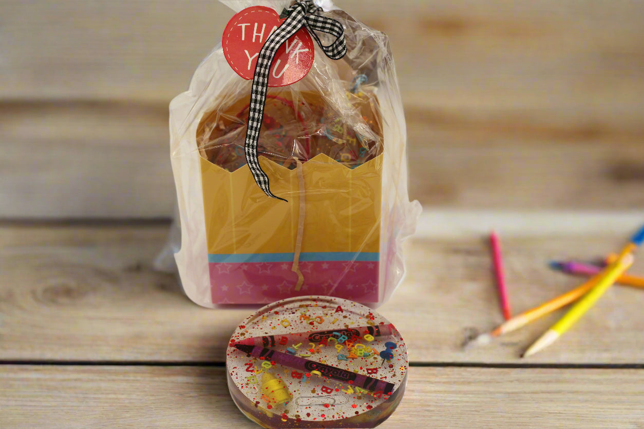 The Teacher’s Pencil of Gratitude – Teacher Gift Basket with Resin Bookmark & Coaster