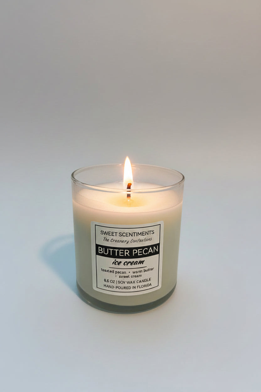 Butter Pecan Soy Wax Candle | 8.5 oz Glass Tumbler Candle with Black Lid