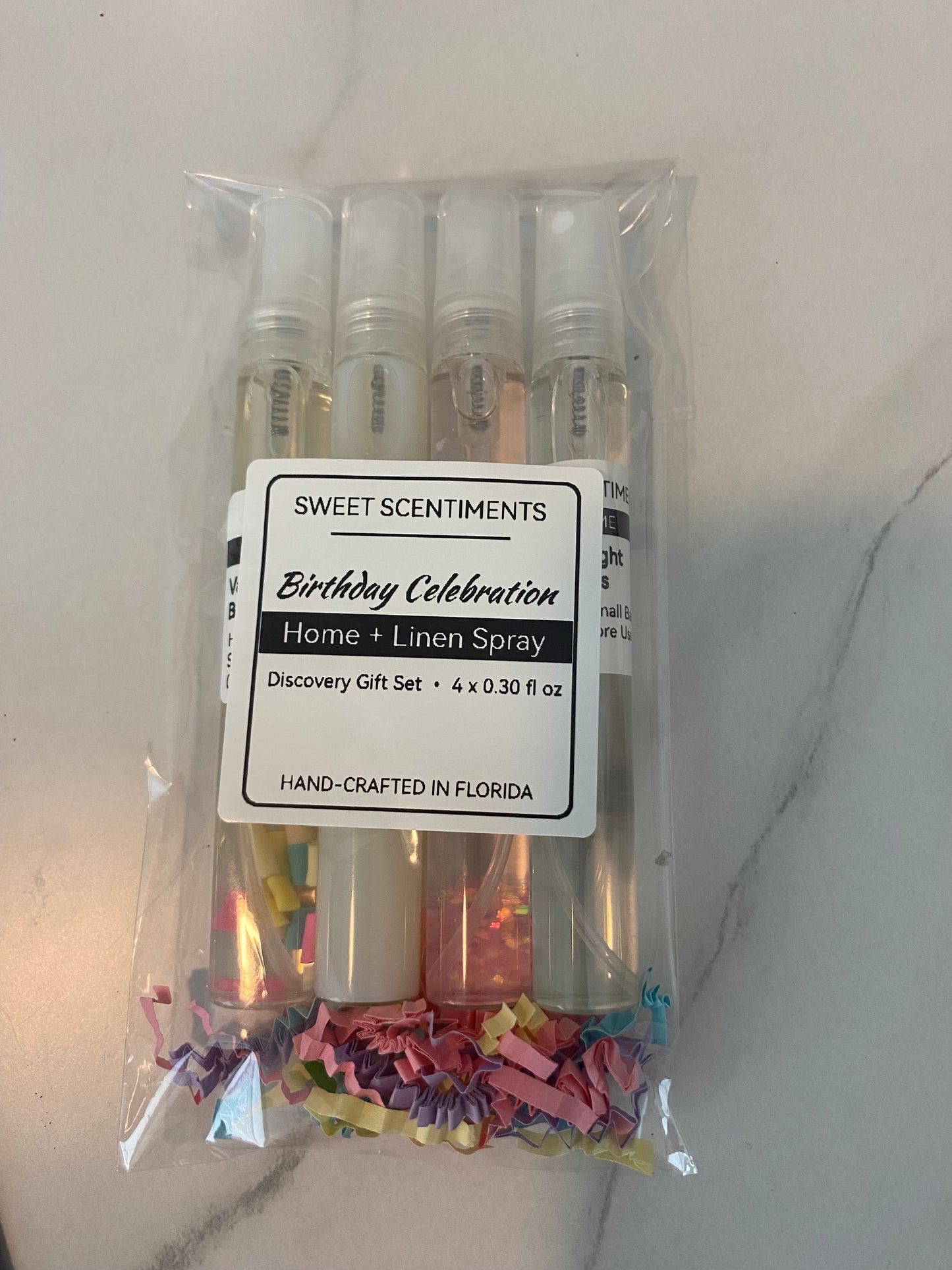 Birthday Celebration Home + Linen Spray Discovery Gift Set (4 x 0.30 fl oz glass bottles)