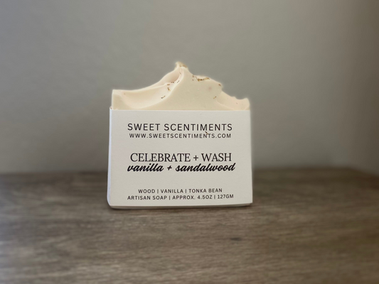Celebrate + Wash | Vanilla + Sandalwood | Handcrafted Soap