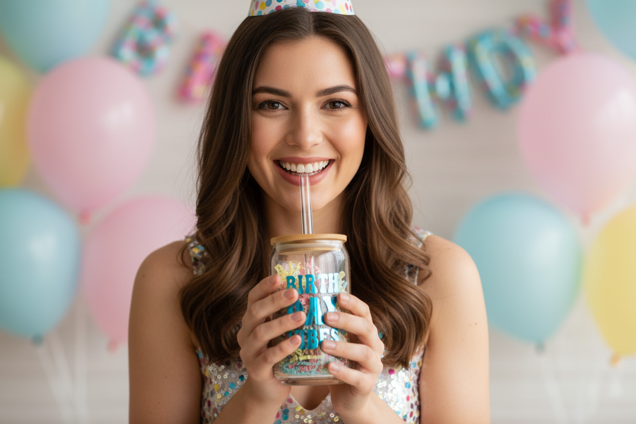 BIRTHDAY VIBES Glass Mug | Celebration Drinkware