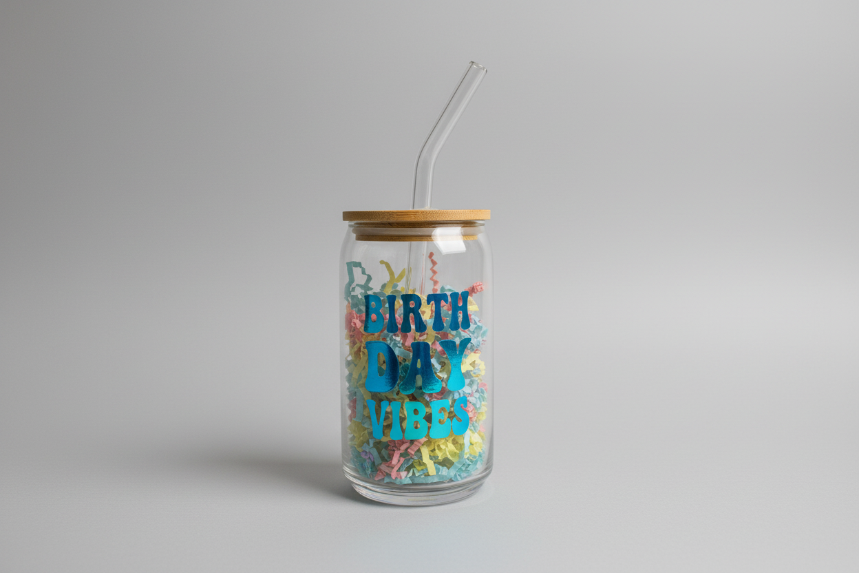 BIRTHDAY VIBES Glass Mug | Celebration Drinkware