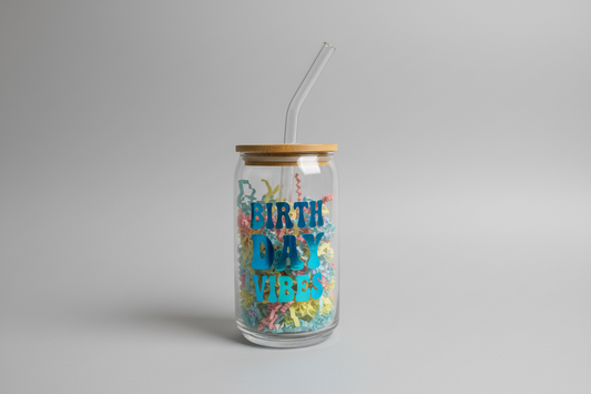 BIRTHDAY VIBES Glass Mug | Celebration Drinkware