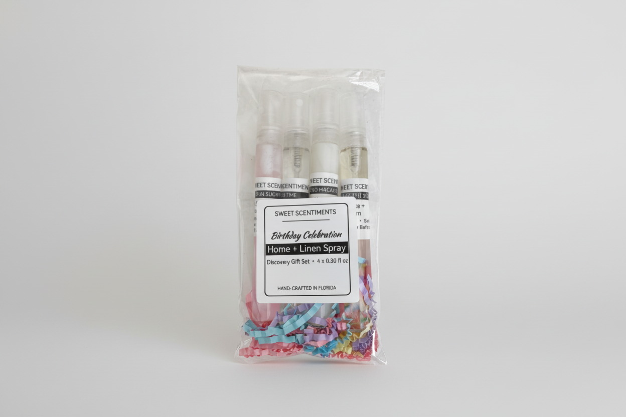 Birthday Celebration Room + Linen Spray Discovery Gift Set (4 x 0.30 fl oz glass bottles)