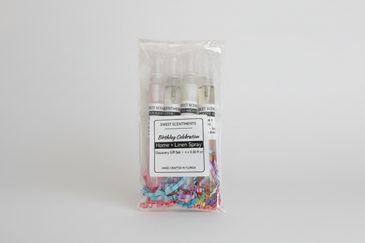 Birthday Celebration Room + Linen Spray Discovery Gift Set (4 x 0.30 fl oz glass bottles)