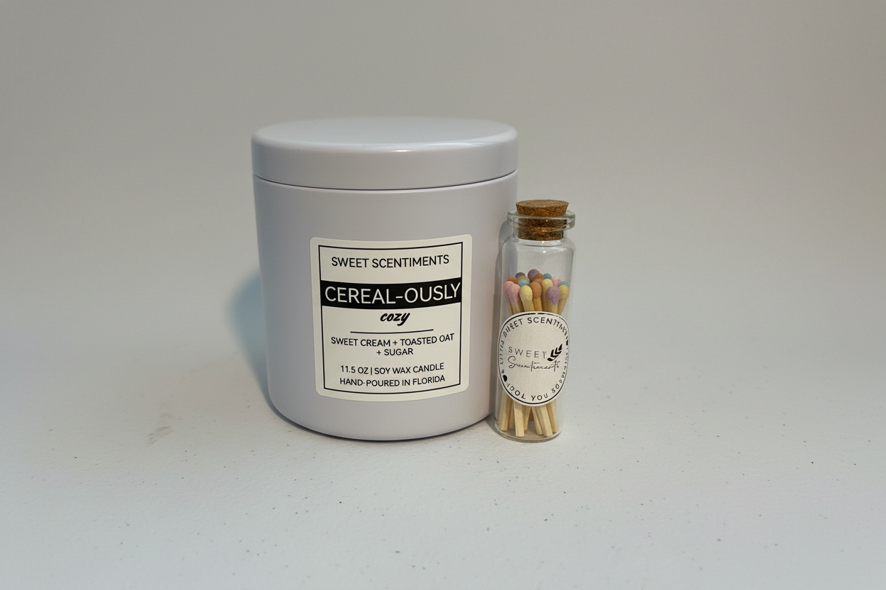 Cereal-ously Cozy | Soy Wax Candle with Pastel Mix-Tipped Matches in Glass Vial
