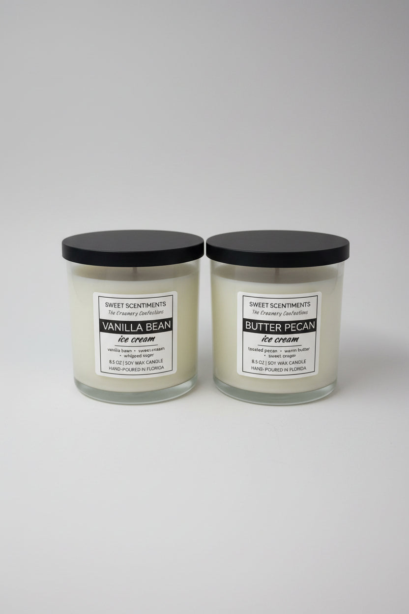 The Creamery Collection | 2-Candle Gift Set | Vanilla Bean Ice Cream + Butter Pecan
