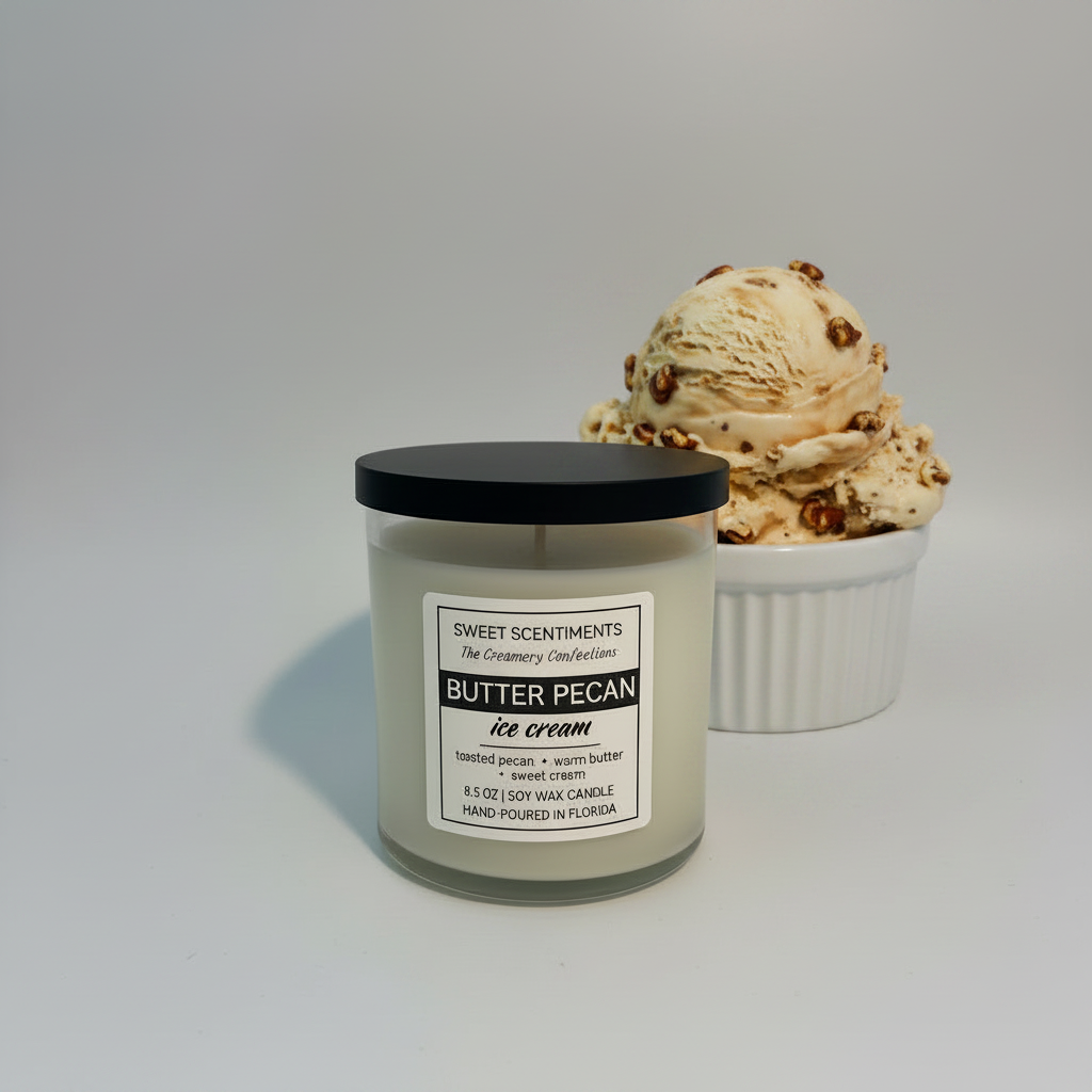 Butter Pecan Soy Wax Candle | 8.5 oz Glass Tumbler Candle with Black Lid
