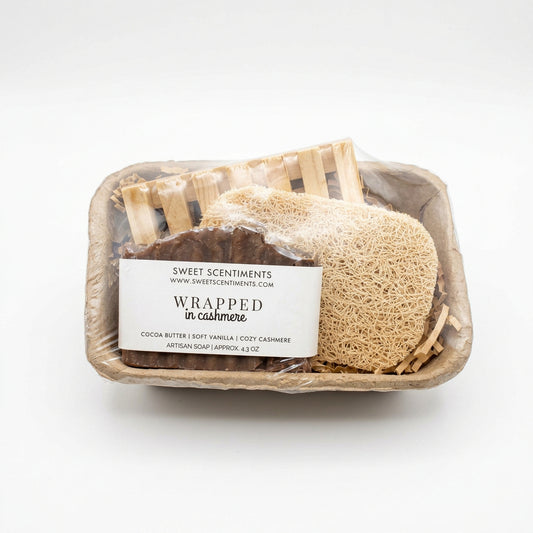 Wrapped in Cashmere | Signature Cocoa Butter + Cashmere | Artisan Soap + Care Gift Basket