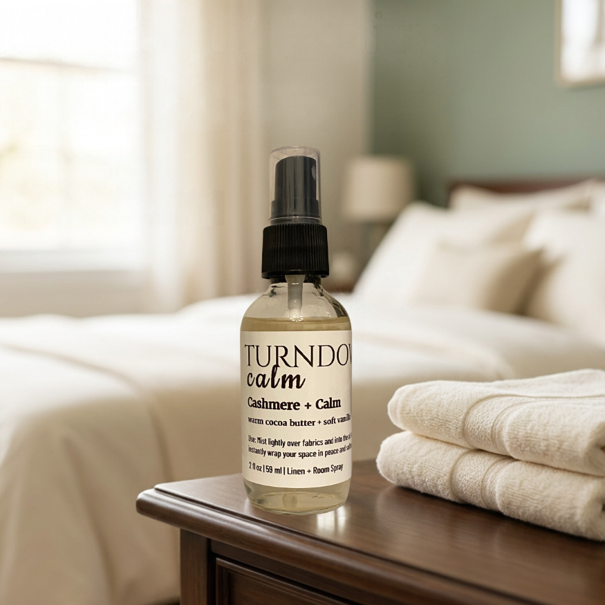 Turndown Calm | Warm Cocoa Butter + Soft Vanilla | Room + Linen Spray