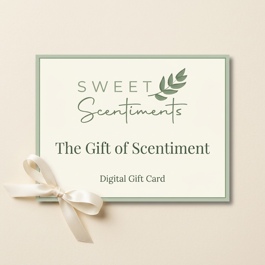 Sweet Scentiments The Gift of Scentiment digital gift card with sage-green branding on an ivory background